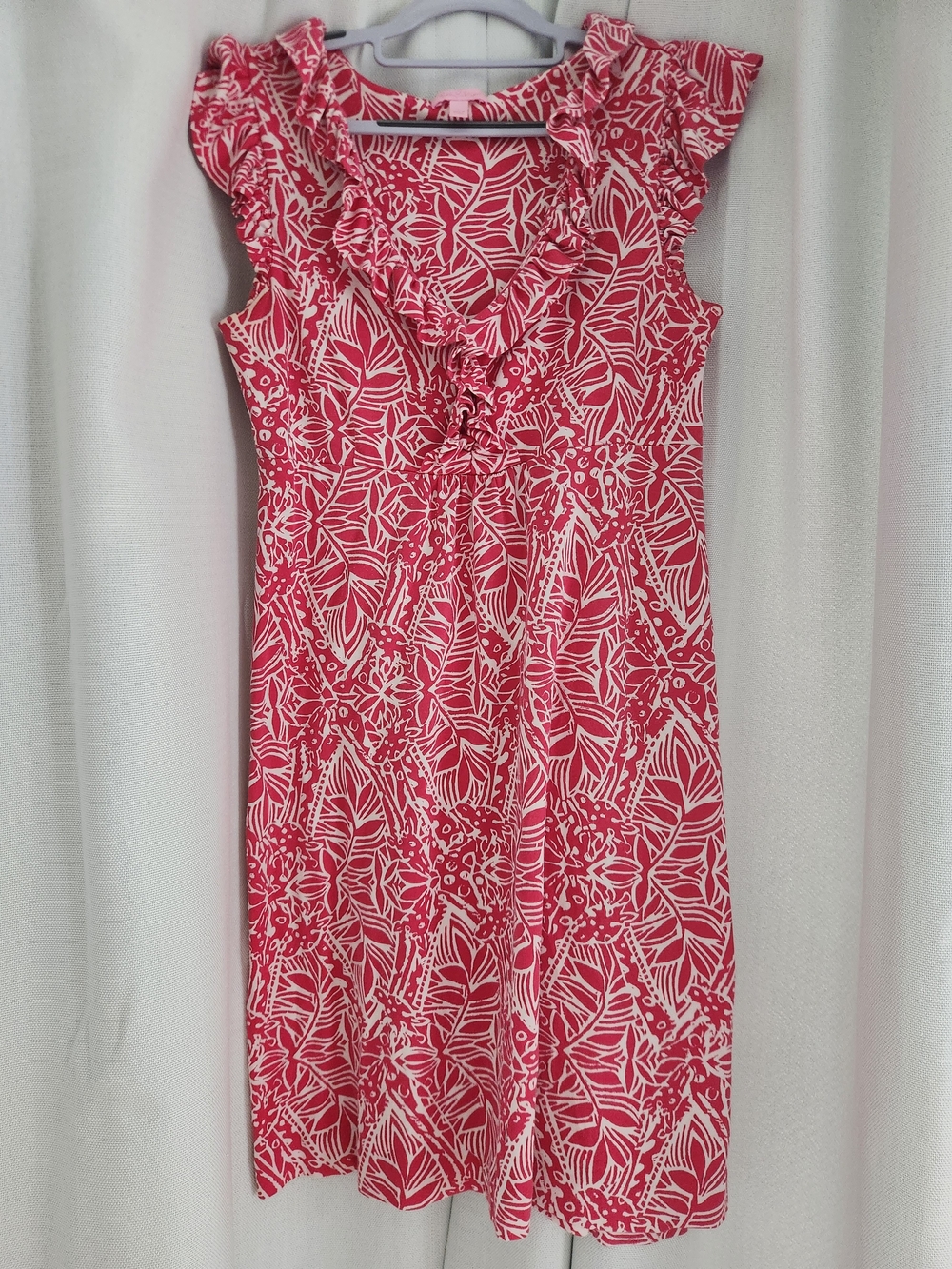 Lilly Pulitzer Giraffe Print Ruffle V-neck Dress Resortwear Pink & White, Large